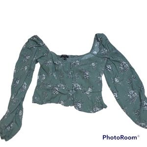 Green floral long sleeve puff bishop sleeve S Forever21 button up off shoulder